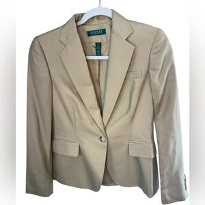 Lauren Ralph Lauren 100% silk beige Blazer single button, pockets shoulder pads